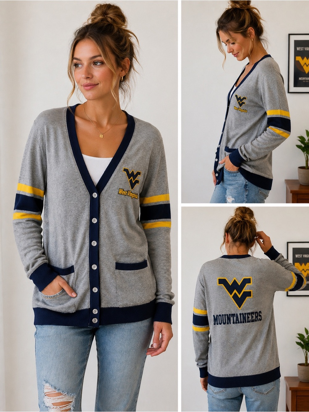 West Virginia Mountaineers Cardigan Women’s S Gray Varsity E5 College Classics